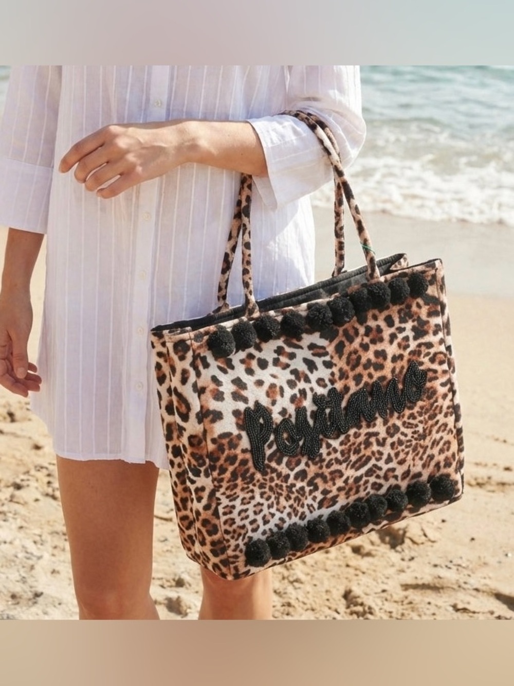 Antica sartoria 2026 Positano Leopard Black & Brown Beach Tote Bag NWT